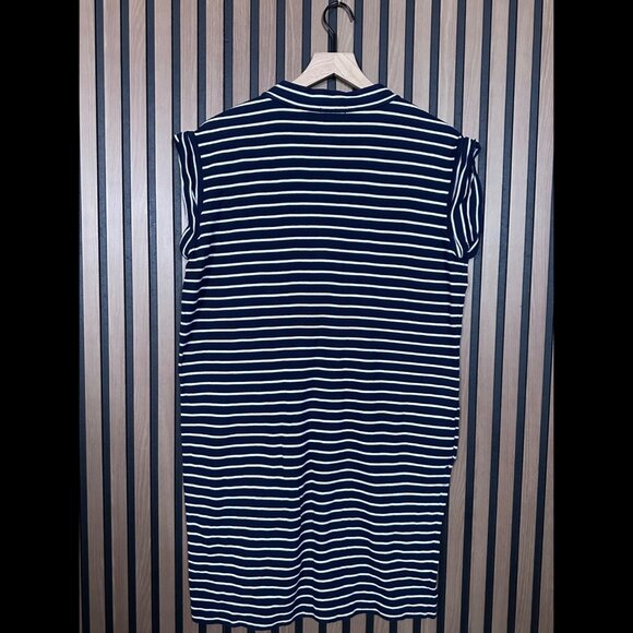 ATM Dress Small Womens Blue V Neck 100% Pima Cotton Cap Sleeve Striped - Picture 2 of 6
